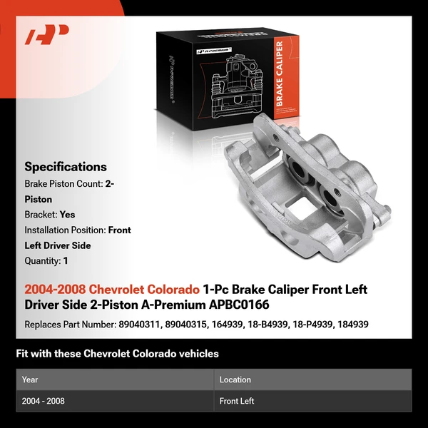2004-2008 Chevrolet Colorado 1-Pc Brake Caliper Front Left Driver Side 2-Piston A-Premium APBC0166