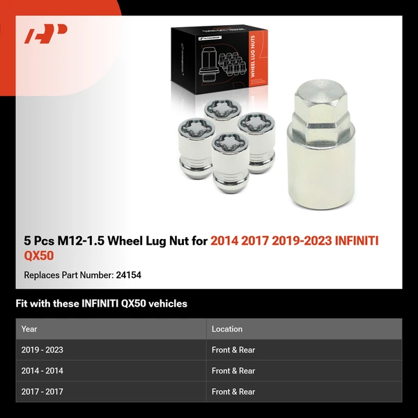 5 Pcs M12-1.5 Wheel Lug Nut for 2014 2017 2019-2023 INFINITI QX50