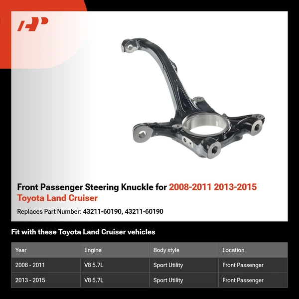 Front Passenger Steering Knuckle for 2008-2011 2013-2015 Toyota Land Cruiser
