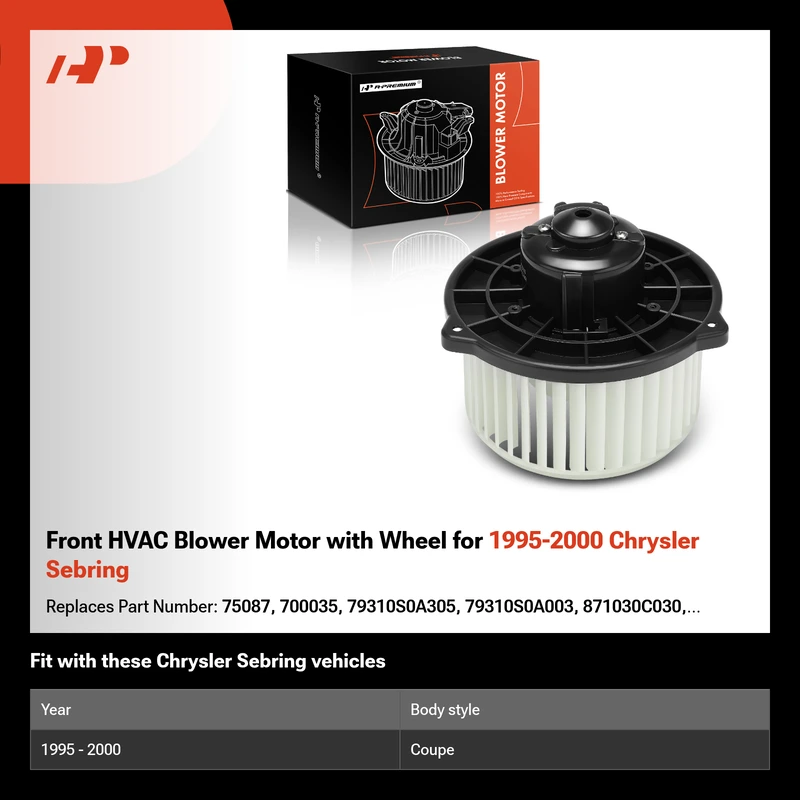 Front HVAC Blower Motor with Wheel for 1995-2000 Chrysler Sebring