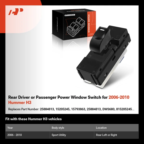 Rear Driver or Passenger Power Window Switch for 2006-2010 Hummer H3