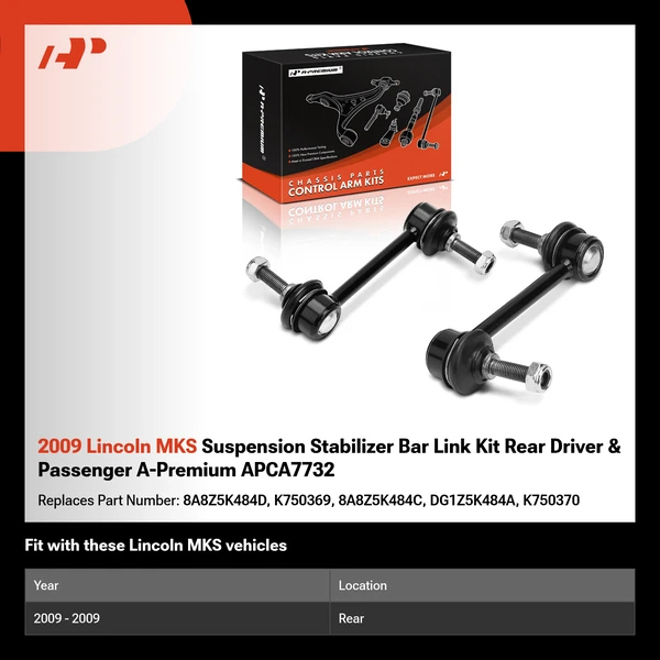 2009 Lincoln MKS Suspension Stabilizer Bar Link Kit Rear Driver & Passenger A-Premium APCA7732