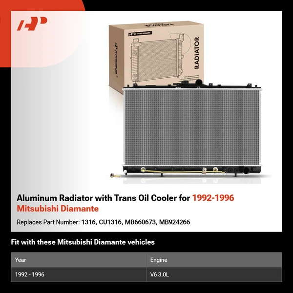 Aluminum Radiator with Trans Oil Cooler for 1992-1996 Mitsubishi Diamante