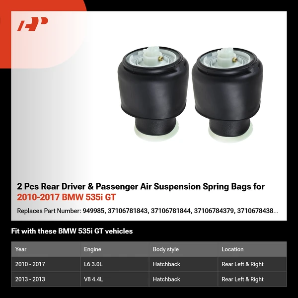 2 Pcs Rear Driver & Passenger Air Suspension Spring Bags for 2010-2017 BMW 535i GT