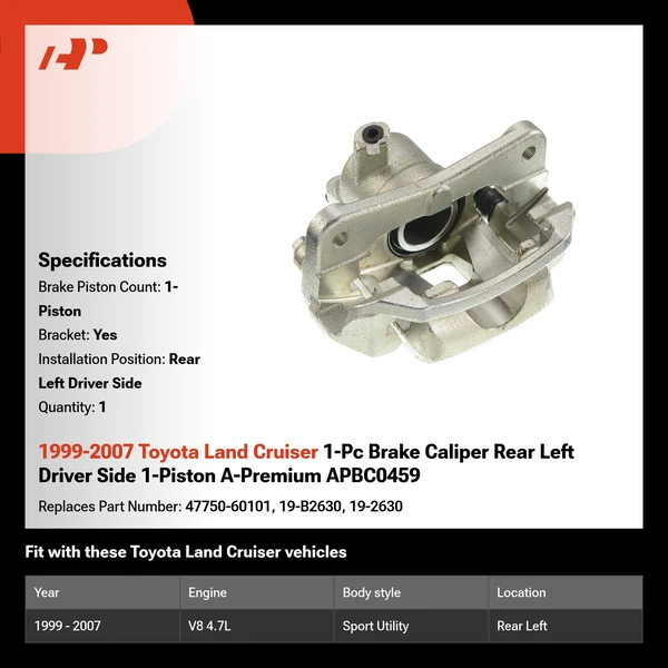 1999-2007 Toyota Land Cruiser 1-Pc Brake Caliper Rear Left Driver Side 1-Piston A-Premium APBC0459