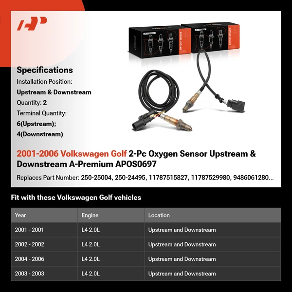 2001-2006 Volkswagen Golf 2-Pc Oxygen Sensor Upstream & Downstream A-Premium APOS0697