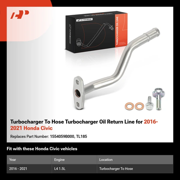 Turbocharger To Hose Turbocharger Oil Return Line for 2016-2021 Honda Civic