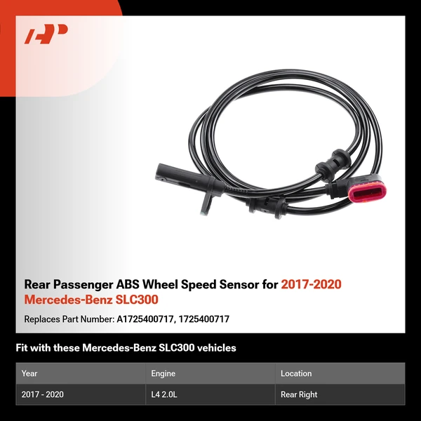 Rear Passenger ABS Wheel Speed Sensor for 2017-2020 Mercedes-Benz SLC300
