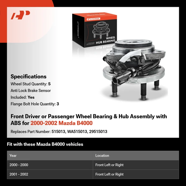 Front Driver or Passenger Wheel Bearing & Hub Assembly with ABS for 2000-2002 Mazda B4000