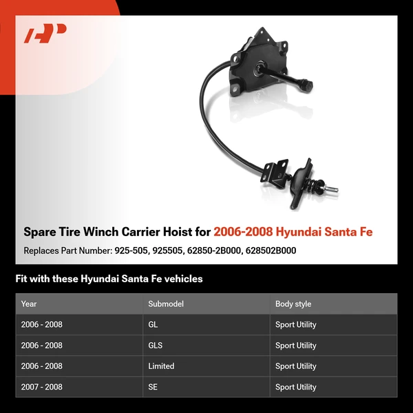 Spare Tire Winch Carrier Hoist for 2006-2008 Hyundai Santa Fe