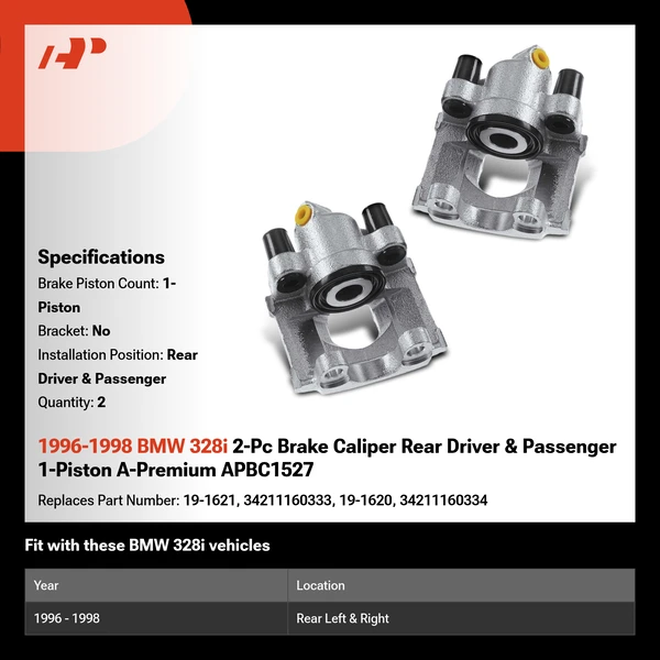 1996-1998 BMW 328i 2-Pc Brake Caliper Rear Driver & Passenger 1-Piston A-Premium APBC1527