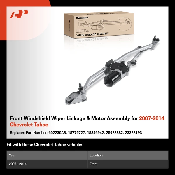 Front Windshield Wiper Linkage & Motor Assembly for 2007-2014 Chevrolet Tahoe