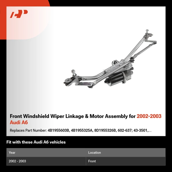 Front Windshield Wiper Linkage & Motor Assembly for 2002-2003 Audi A6