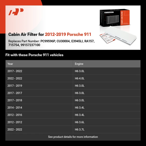 Cabin Air Filter for 2012-2019 Porsche 911