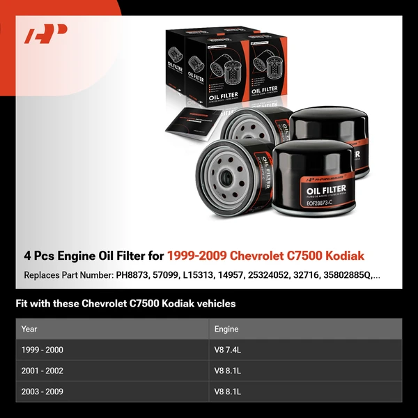 4 Pcs Engine Oil Filter for 1999-2009 Chevrolet C7500 Kodiak