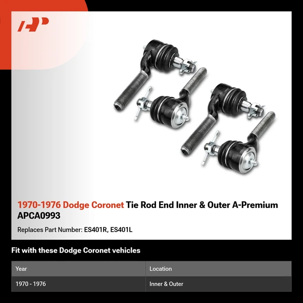 1970-1976 Dodge Coronet Tie Rod End Inner & Outer A-Premium APCA0993