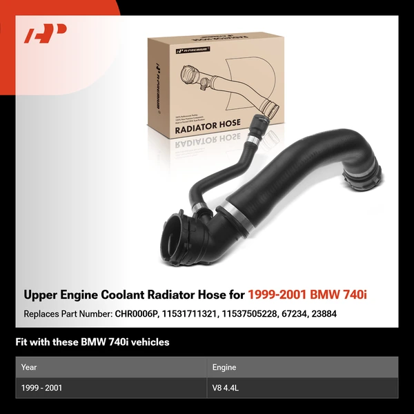 Upper Engine Coolant Radiator Hose for 1999-2001 BMW 740i