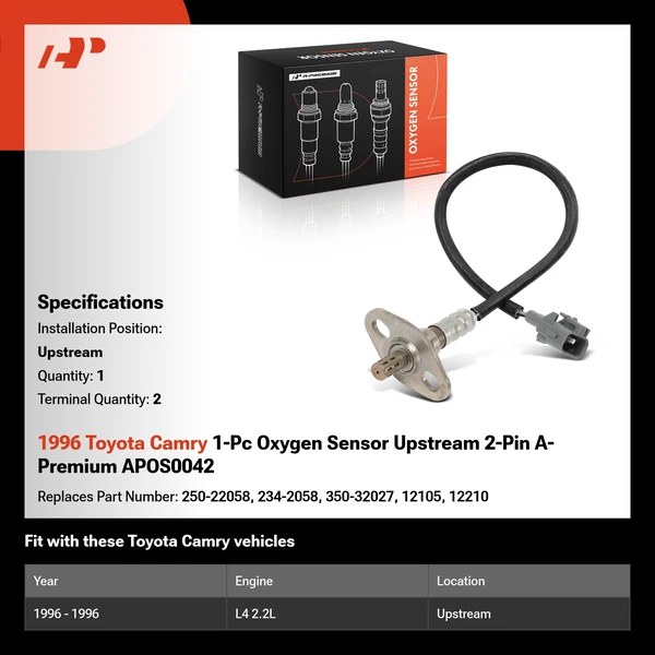 1996 Toyota Camry 1-Pc Oxygen Sensor Upstream 2-Pin A-Premium APOS0042