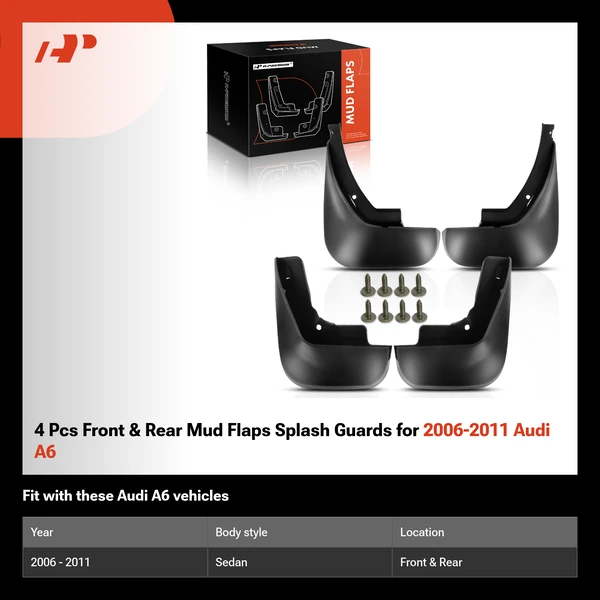 4 Pcs Front & Rear Mud Flaps Splash Guards for 2006-2011 Audi A6
