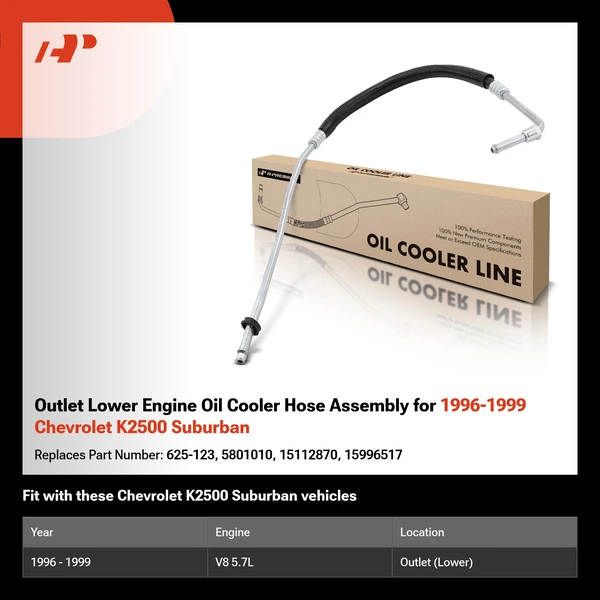 Outlet Lower Engine Oil Cooler Hose Assembly for 1996-1999 Chevrolet K2500 Suburban