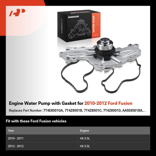 Engine Water Pump with Gasket for 2010-2012 Ford Fusion