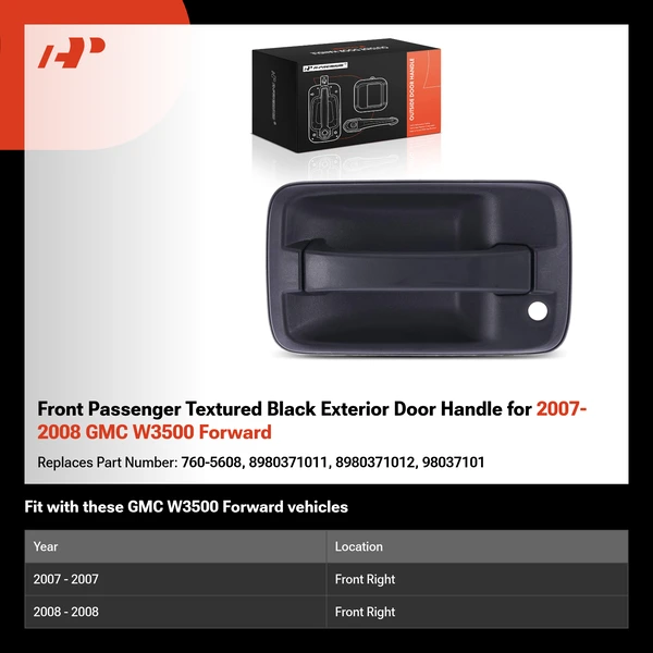 Front Passenger Textured Black Exterior Door Handle for 2007-2008 GMC W3500 Forward