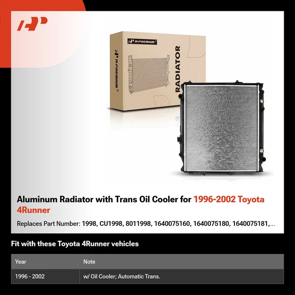 Aluminum Radiator with Trans Oil Cooler for 1996-2002 Toyota 4Runner