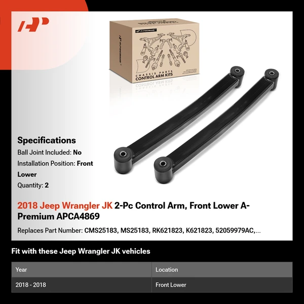 2018 Jeep Wrangler JK 2-Pc Control Arm, Front Lower A-Premium APCA4869