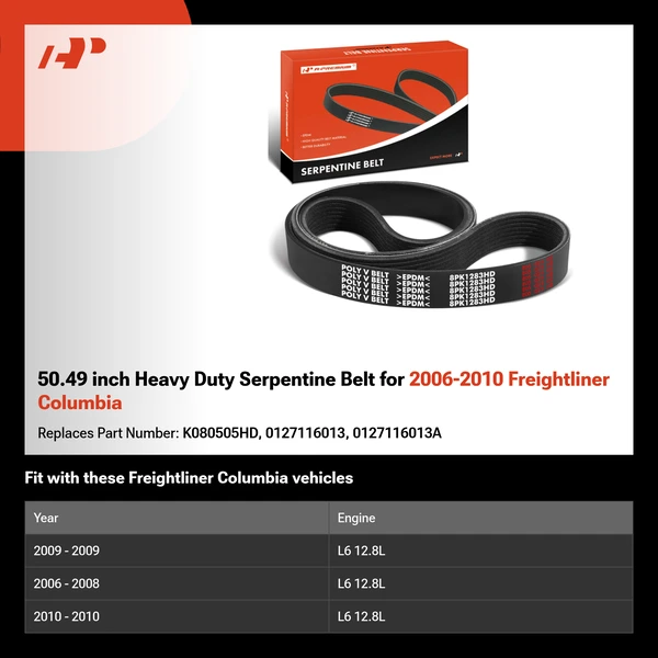 50.49 inch Heavy Duty Serpentine Belt for 2006-2010 Freightliner Columbia