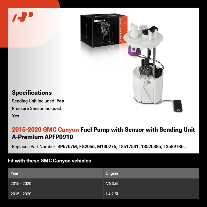 2015-2020 GMC Canyon Fuel Pump with Sensor with Sending Unit A-Premium APFP0910
