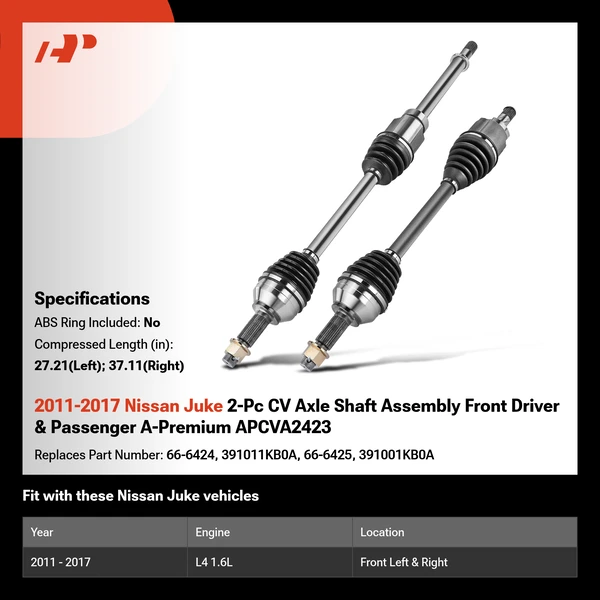 2011-2017 Nissan Juke 2-Pc CV Axle Shaft Assembly Front Driver & Passenger A-Premium APCVA2423