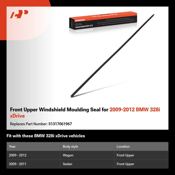 Front Upper Windshield Moulding Seal for 2009-2012 BMW 328i xDrive