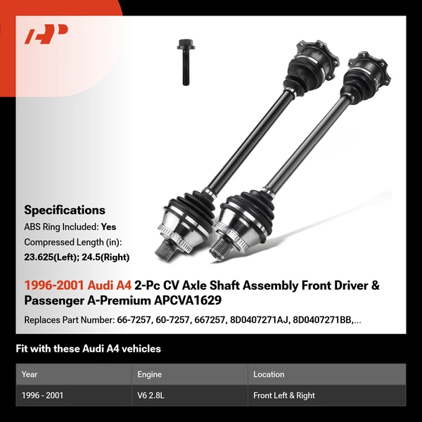 1996-2001 Audi A4 2-Pc CV Axle Shaft Assembly Front Driver & Passenger A-Premium APCVA1629
