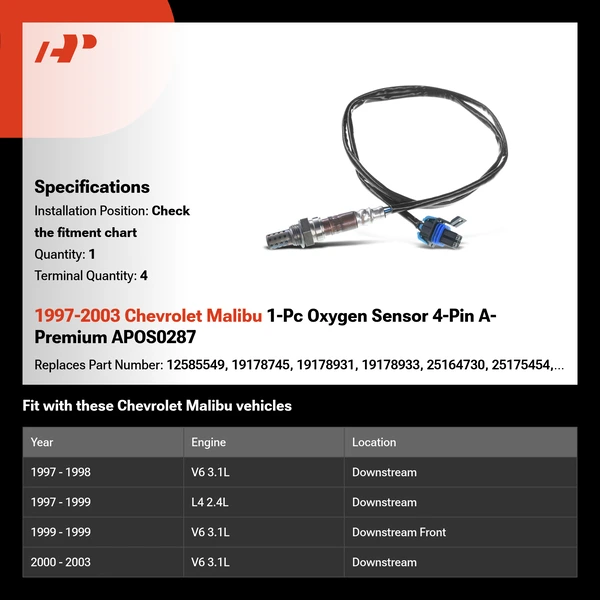1997-2003 Chevrolet Malibu 1-Pc Oxygen Sensor 4-Pin A-Premium APOS0287