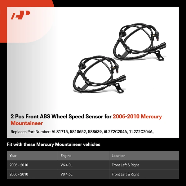 2 Pcs Front ABS Wheel Speed Sensor for 2006-2010 Mercury Mountaineer
