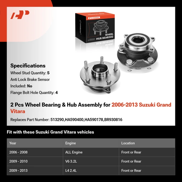 2 Pcs Wheel Bearing & Hub Assembly for 2006-2013 Suzuki Grand Vitara