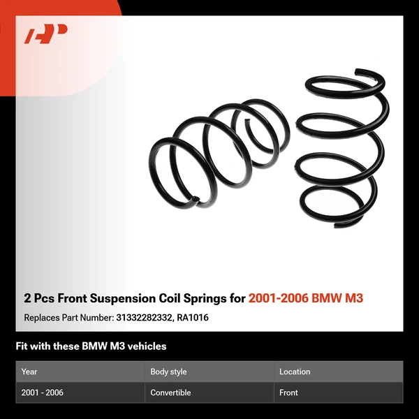 2 Pcs Front Suspension Coil Springs for 2001-2006 BMW M3