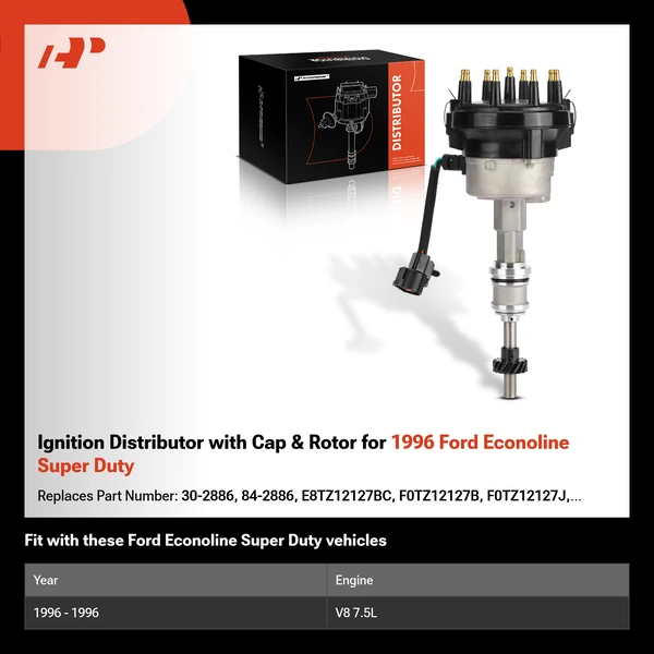 Ignition Distributor with Cap & Rotor for 1996 Ford Econoline Super Duty