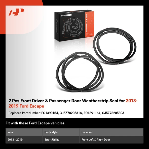 2 Pcs Front Driver & Passenger Door Weatherstrip Seal for 2013-2019 Ford Escape