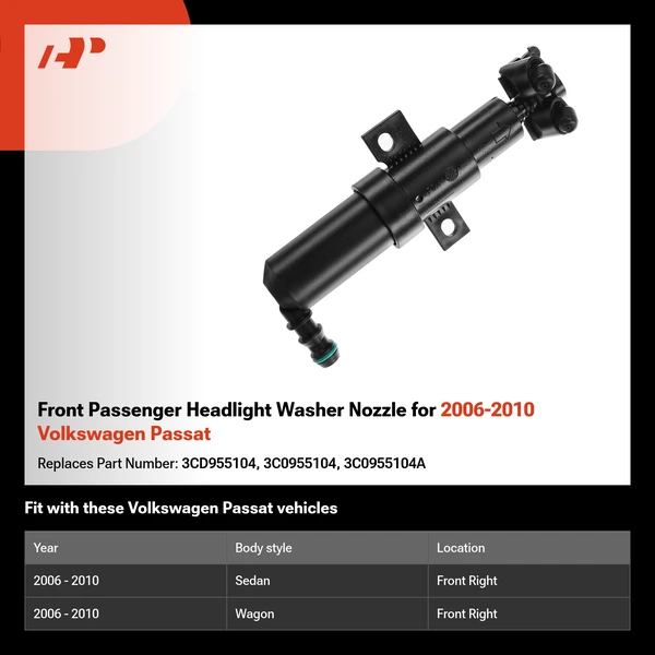Front Passenger Headlight Washer Nozzle for 2006-2010 Volkswagen Passat