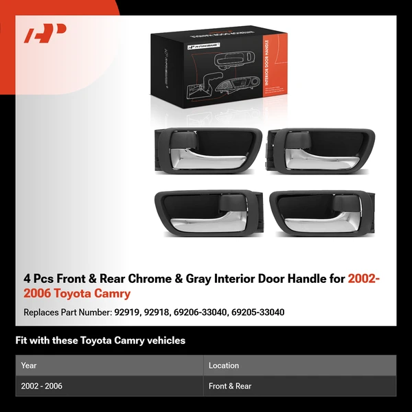 4 Pcs Front & Rear Chrome & Gray Interior Door Handle for 2002-2006 Toyota Camry