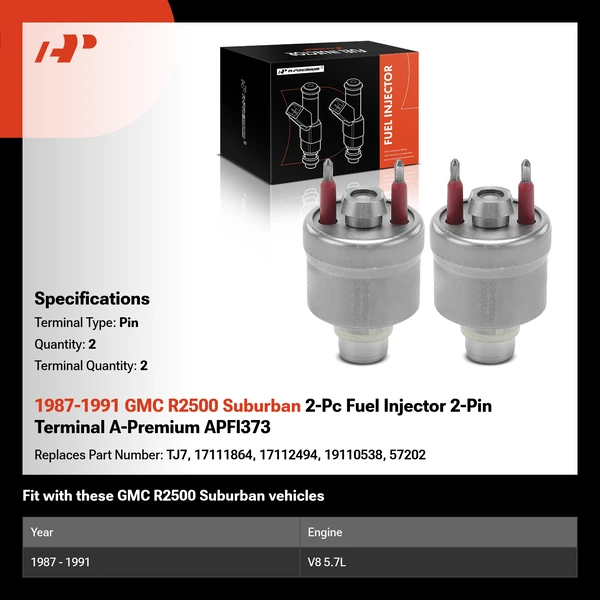 1987-1991 GMC R2500 Suburban 2-Pc Fuel Injector 2-Pin Terminal A-Premium APFI373