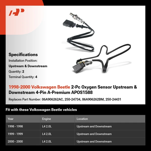 1998-2000 Volkswagen Beetle 2-Pc Oxygen Sensor Upstream & Downstream 4-Pin A-Premium APOS1588