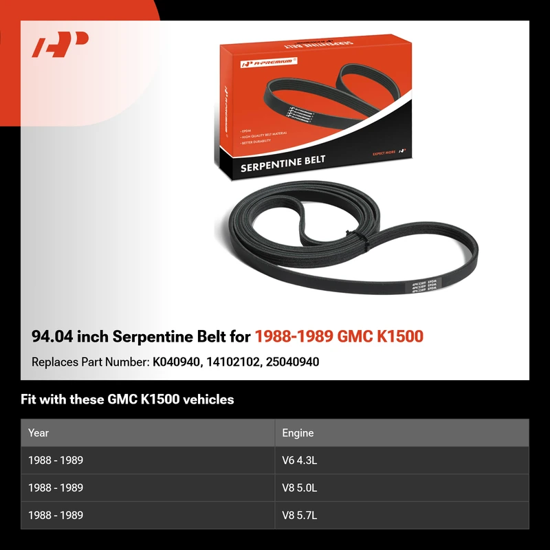 94.04 inch Serpentine Belt for 1988-1989 GMC K1500