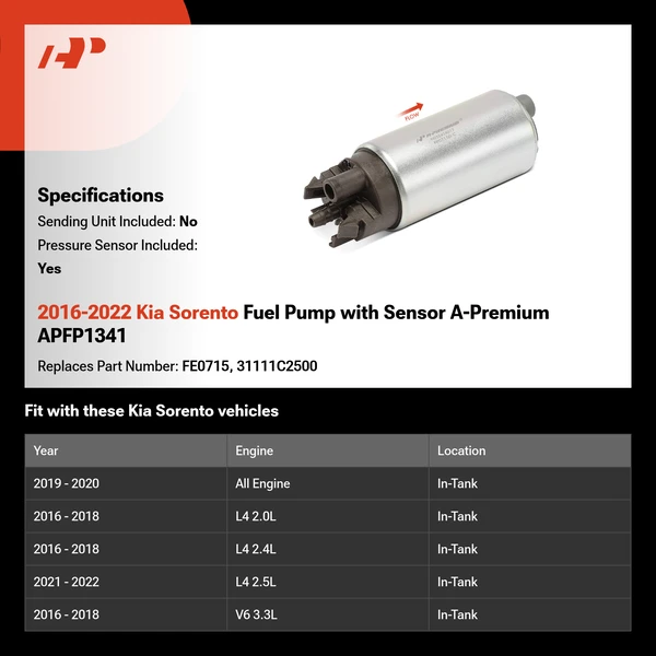 2016-2022 Kia Sorento Fuel Pump with Sensor A-Premium APFP1341