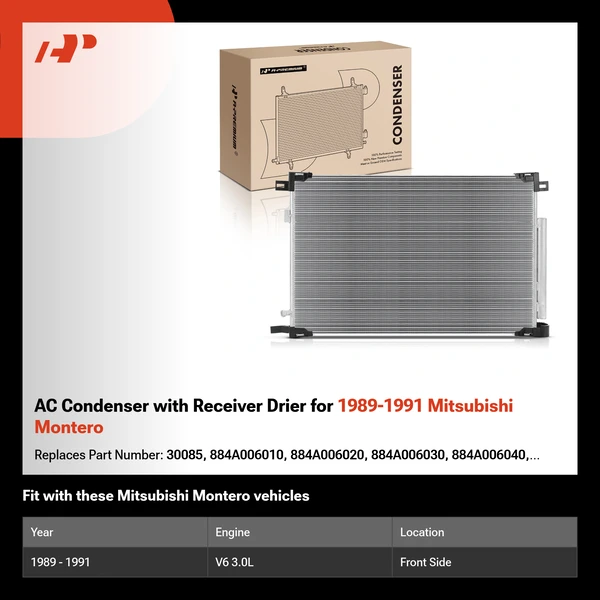 AC Condenser with Receiver Drier for 1989-1991 Mitsubishi Montero