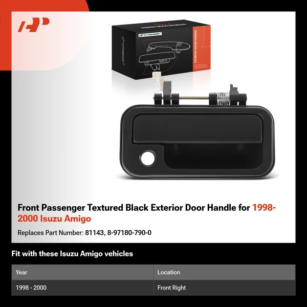 Front Passenger Textured Black Exterior Door Handle for 1998-2000 Isuzu Amigo