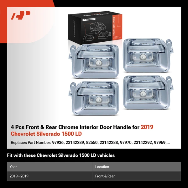 4 Pcs Front & Rear Chrome Interior Door Handle for 2019 Chevrolet Silverado 1500 LD