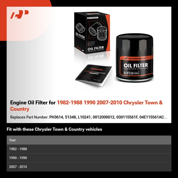 Engine Oil Filter for 1982-1988 1990 2007-2010 Chrysler Town & Country