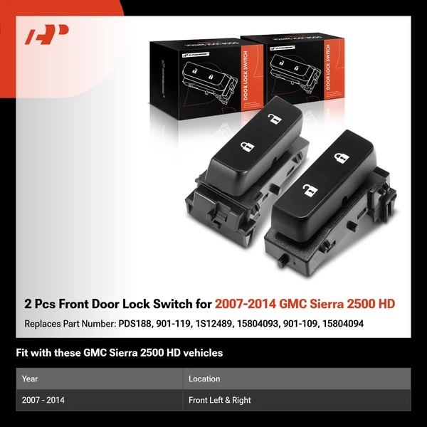2 Pcs Front Door Lock Switch for 2007-2014 GMC Sierra 2500 HD